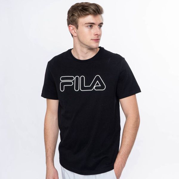 Camisetas Manga Corta Fila Hombre Negras - Outline Base - España 348017FDN